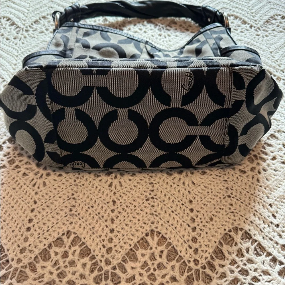Y2K Coach Parker Art Hobo Shoulder Bag Gray/Black Signature Canvas 13427)
